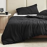 EXQ Home Washed Cotton Duvet Cover for Weighted Blanket 60x80 inches, Machine Washable Duvet Cover with 8 Ties (Black,Duvet Cover only)