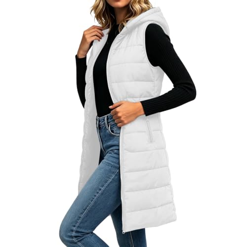 Gumipy Women Puffer Vest Long Hooded Quilted Vest Lightweight Puffer Coat - image 1