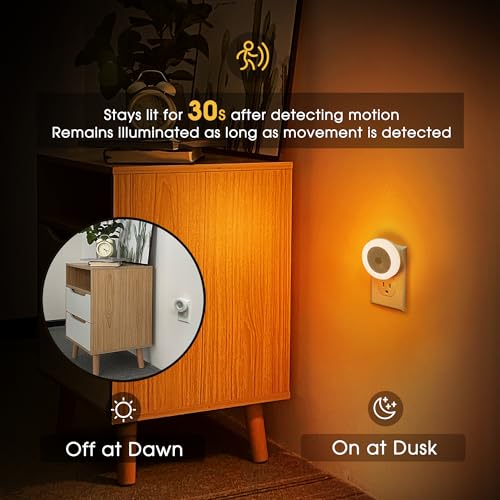 Image of Briignite Motion Sensor Night Light Orange, [2 Pack] Night Lights Plug into Wall, Auto On /Off Motion Activation Nightlight, Energy-Saving 0.6W LED Amber Night Light, Ideal for Kids, Bedroom, Bathroom