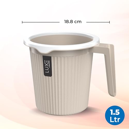 Image of KOLORR Luxe Bathroom Set (Bucket 20L x 1) + (Mug 1.5L x 1) + (Luxe Patla x 1) + (20L Tub x 1)|Sturdy and Durable |Lightweight| Easy to Clean and Attractive Design|Pack of 4| Sand Stone