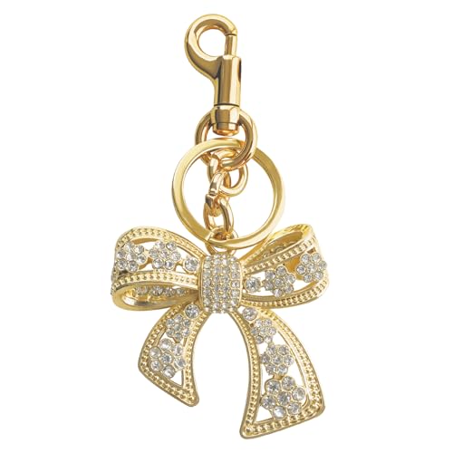 OVRUNS Sparkly Bow Bag Charm Rhinestone Bow Purse Charms Bows Keychain Women Bag Charm for Handbag - Gold-White