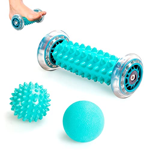 KINGTLE Foot Massage Roller Kit 3 Pcs for Plantar Fasciitis Relief, Muscle Massage Roller and Balls for Circulation and Foot Pain
