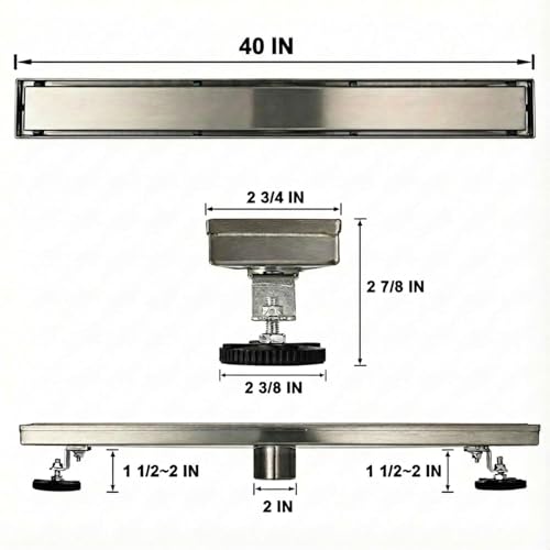 AVSIILE Linear Shower Floor Drain, 40 Inch Brushed Nickel 304 Stainless Steel Bathroom Drains Kit, Rectangular Shower Trench Drain with Reversable Tile-in Pattern Drain Cover & Hair Catcher by AVSIILE - Used condition - Image 8