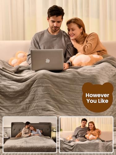 Image of Bearhug Electric Blanket Full Size, 90F-108F Fast Heating Throw with 10 Heat Levels & 1-12H Auto Shut-Off, Machine Washable Soft Velvet and Sherpa Heated Blanket for Bed or Couch, Taupe