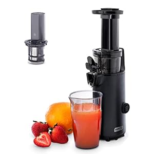 DASH Deluxe Compact Masticating Slow Juicer, Easy to Clean Cold Press Juicer with Brush, Pulp Measuring Cup, Frozen Attachment and Juice Recipe Guide – Black