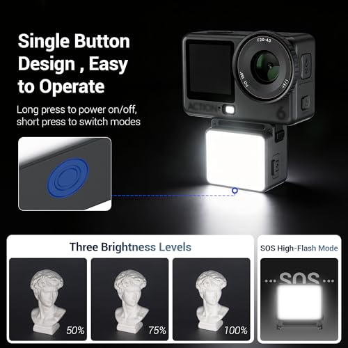 Image of JJC Action 6 LED Light Magnetic Auxiliary Fill Light for DJI Osmo Nano & Action 6 Accessories, Rechargeable IPX5 Waterproof Mini Video Light, Action6 Accessories for Selfie Vlog Recording Lightweight