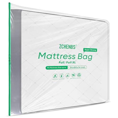 Image of ZCHENBS - Full /Full XL Mattress Bags for Moving, Waterproof Mattress Storage Bag with Zipper, Heavy-Duty 5 Mil Ultra-Thick Bed Protector Cover for Moving, Reusable (Transparent /Green, 2 Pack)