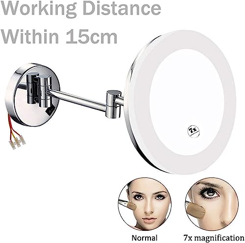 Miroir de maquillage LED mural extensible avec grossissement 7X
