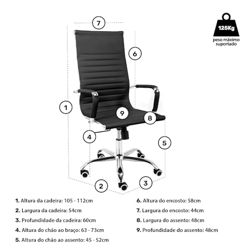 Cadeira Presidente Boston Giratória Regulagem de Altura a Gas Esteirinha Preto