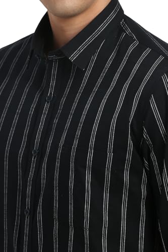 Image of Peter England Men's Cotton Slim Fit Distant Striped Casual Shirt | Full Sleeves, Office Wear