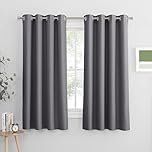 PONY DANCE Grey Blackout Thermal Insulated Curtains for Bedroom, 46 x 54 Inch Short Eyelet Curtains & Drapes, Soft Black Out 2 Panels for Window Living Room/Kitchen