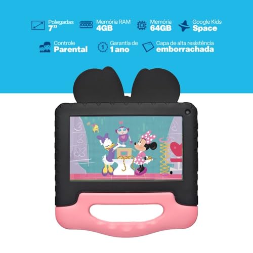 Tablet Infantil Minnie 7" Wi-Fi 4GB RAM 64GB Android 13 Quad-Core com Capa Resistente, Controle Parental e Câmera Frontal 2MP Multi - NB414 - Imagem 3
