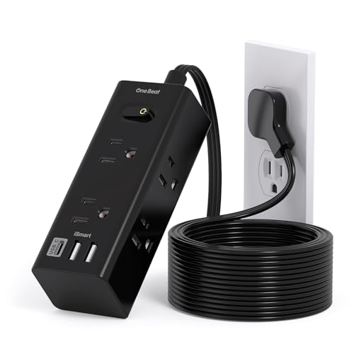 10Ft Extension Cord with Multiple Outlets, Flat Plug Power Strip Surge Protector with 10 Ft Long Cord, 6 Outlet 3 USB Ports (1 USB C), Multi Outlet Wall Plug for Travel, Dorm Room Essentials-Black - 2