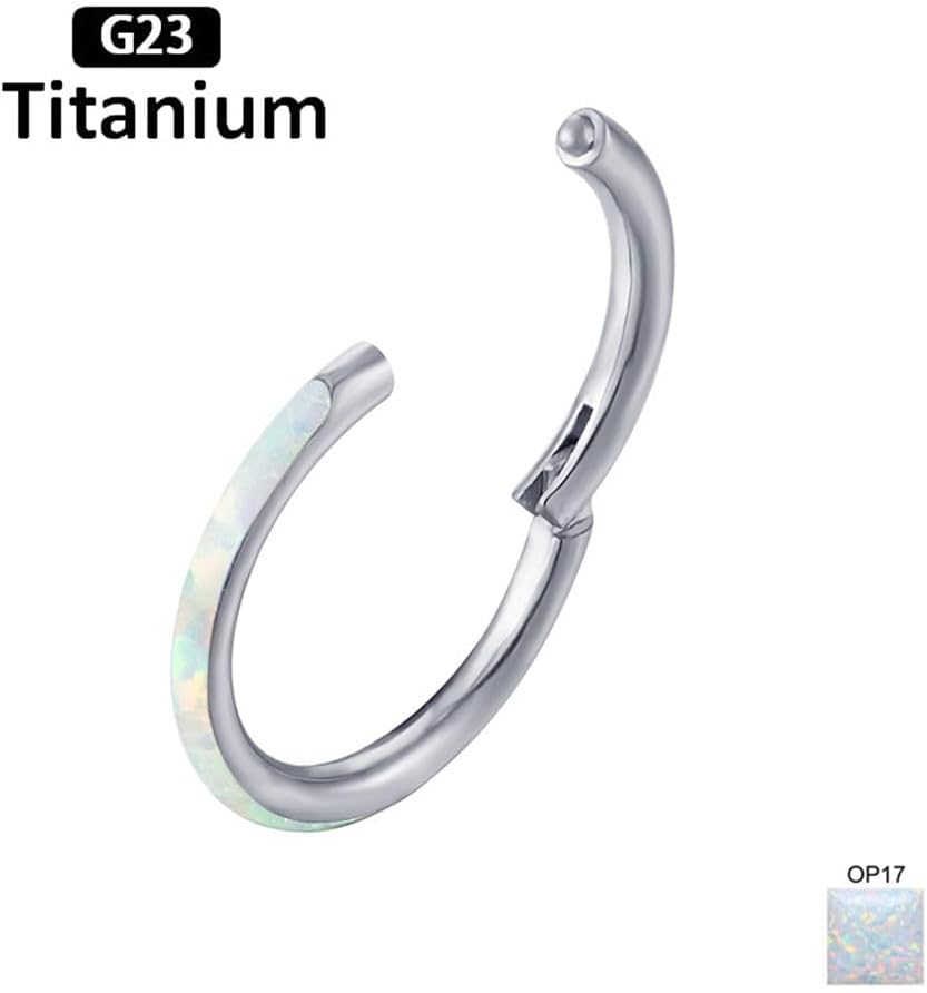 2pc G23 Titanium 6/8/10/12mm Nose Ring Opal Multi Zircon Hoop Hinge Septum Ear Lobe Daith Body Piercing - Image 2