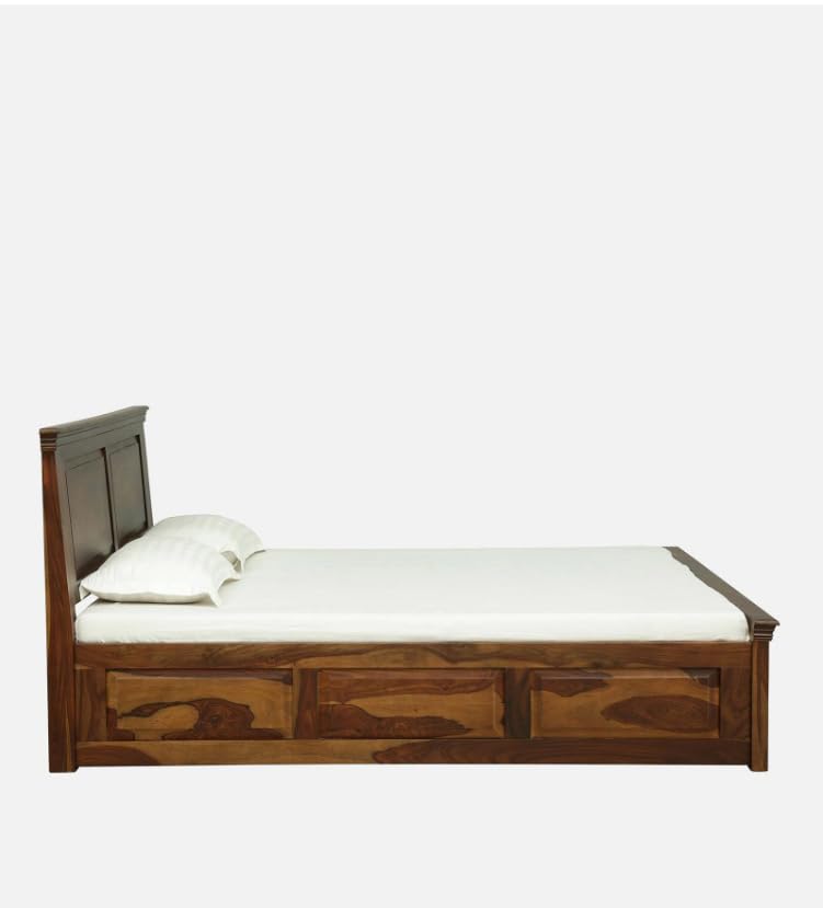 Image of Solid Sheesham Wood Bed Wooden Dreamy Nights Bed for Bedroom and Home Furniture | (Storage Bed -1)