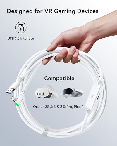INIU 16ft Premium VR Link Cable with Charging, USB 3.0 Compatible with Meta Quest 3s, Oculus Quest 3/2/Pro, Pico 4, PC VR & Steam VR - Perfect White VR Accessory, Choice - Image 2