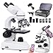 WhFKLca Microscopio Ottico Binoculare 10000x, Doppio Illuminazione a LED + Supporto per Telefono, Lenti Oggettive (4X, 6X, 10x, 60x) + Ochanti (3.5X, 10x, 50x), per La Scuola di Laboratorio immagine