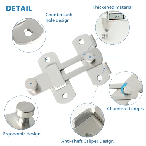 Image of Alise 2Pcs 4 inch Flip Latch Gate Latches, Safety Door Lock for Barn Wood Fence Sliding French Doors,Heavy Duty SUS304 Stainless Steel Gate Hardware Brushed Nickel MS9500LS-2P (Pack of 2)
