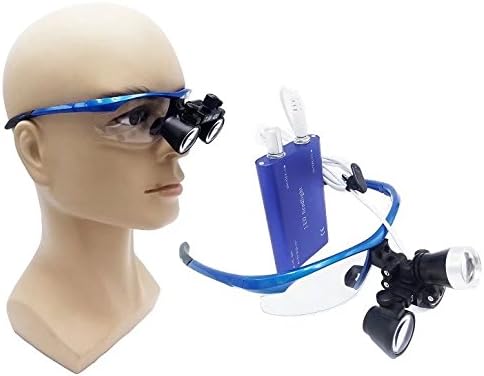 BoNew Portable Surgical Binocular Loupes 2.5X420mm Optical Glass + 3W LED HeadLight Blue
