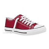 stiefelparadies Damen Sneaker Low Stoffschuhe Basic Schnürer Schuhe Turnschuhe 155138 Dunkelrot Berkley 37 Flandell