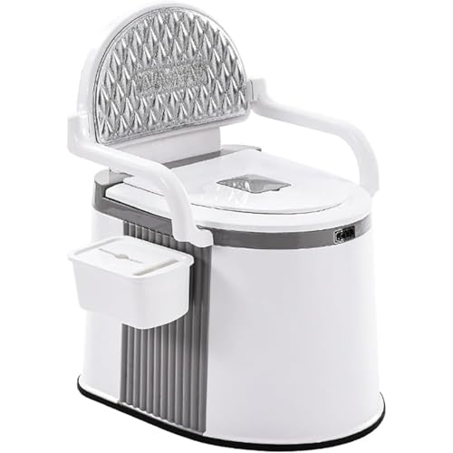 ポータブルトイレ(大人/子供両用) 手すり付き + 洗えるトイレットペーパーホルダー/バスケット 防臭設計 国産プラスチック 妊婦・高齢者・身障者・介護用 屋内(寝室)・屋外(キャンピングカー)対応 (A)