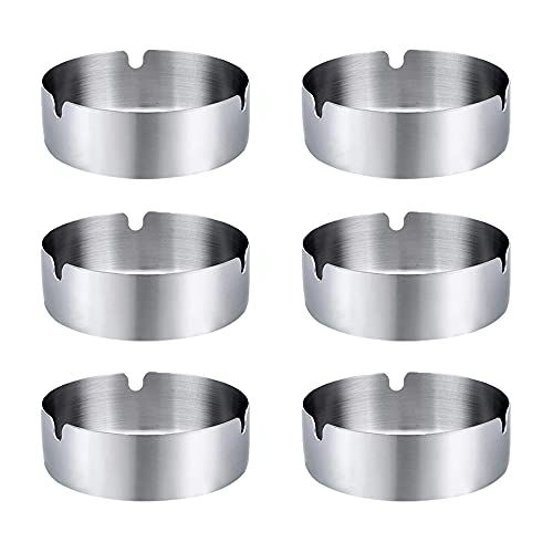 Cendrier acier inoxydable pour restaurant et chambre, lot de 6 YXWYXWA rond