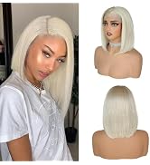 FINMOO Platinum Blonde Bob Wigs Human Hair Pre Plucked #60 Straight Bob Human Hair Wig 13x4 HD Tr...