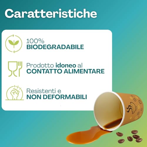 Palucart 500 Bicchieri In Carta Per Caffe 90Ml Colore Avana Grafica Tazzina E Chicco Caffè (3 Oz) Bicchierini Biodegradabili Cartoncino - 6