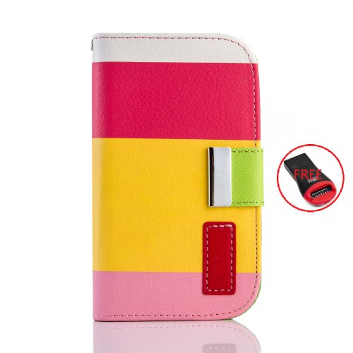 Gadgetsevil Fashion Luxury PU Leather Wallet Flip Case with Credit Card Slots & Holder For Samsung Galaxy S3 mini i8190 / i9305 / SGH-T999 (Free Mirco SD Card Reader) (Red/Yellow/Pink)