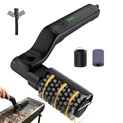 Cepillo giratorio eléctrico para parrilla – Herramienta de limpieza de barbacoa eléctrica, limpiador de parrilla inalámbrico | Cepillo motorizado de mano de acero inoxidable con cerdas duraderas, agar