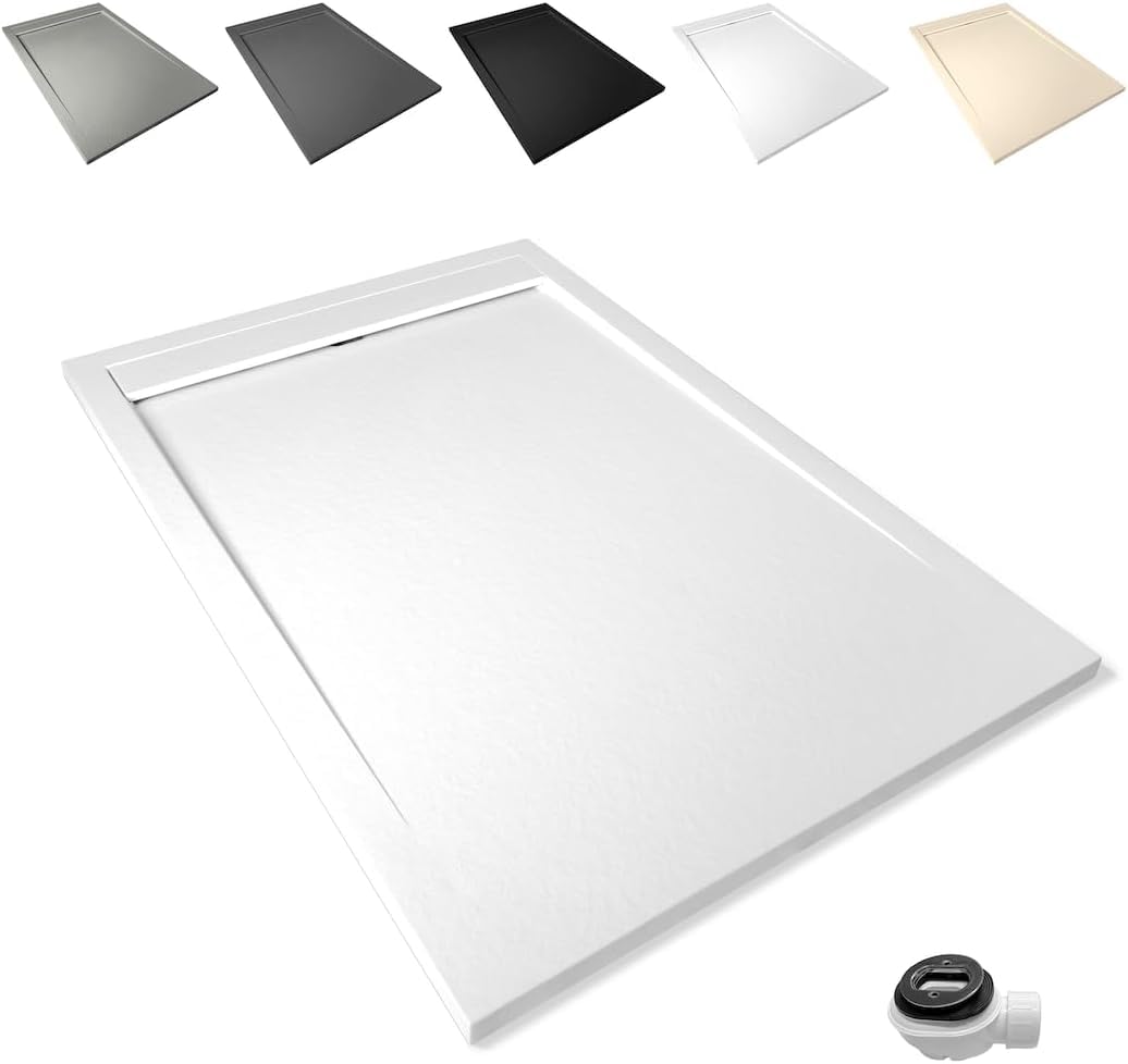 Plato Ducha 70x160CM Antideslizante Antibacteriano Blanco | Resina Resistente a Agentes Químicos · Incluye Rejilla Desagüe Ducha · Válvula Sifón