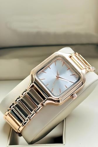 Image of SWADESI STUFF Newly Arrived Sqaure Dial Rose Gold Stainless Steel Strap Casual Elegant Watch for Women