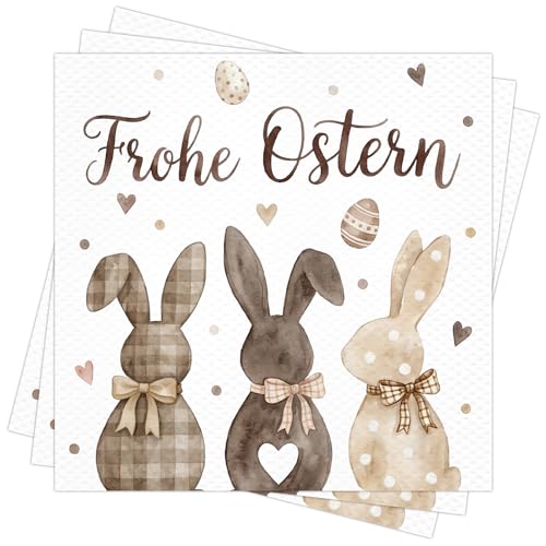 DPKOW 40 Stk Osterservietten 33x33cm, Frohe Ostern Servietten Hase Ostertisch Deko, Hasenservietten Osterhasen Papierservietten Einwegservietten Oster Servietten Frühling Ostern Party Zubehör