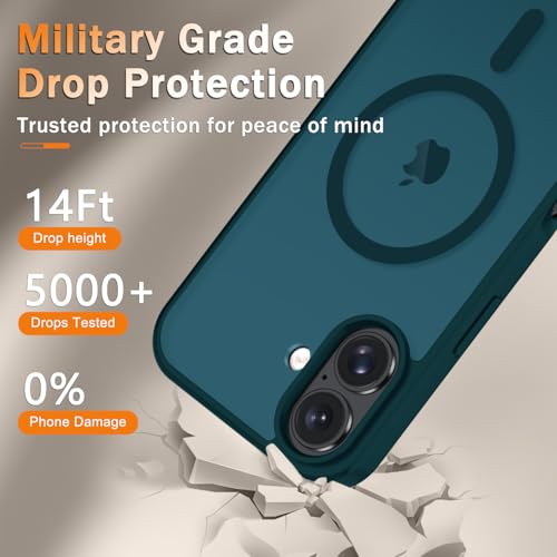Image of YENAPOON for iPhone 16 Plus Case, Matte Magnetic Phone Cover [with 1 Screen Protector] [Support for MagSafe] [Shockproof Military Grade Protection] Translucent Frosted Back, Blue
