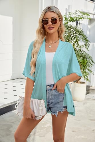 Image of Yekaty Lightweight Cardigans for Women Casual Summer Short Sleeve Cardigan Open Front Beach Coverups 2026