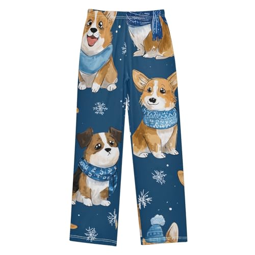ZZXXB Lovely Puppy Dogs Snow Boys Long Pants Soft Trousers Elastic Waist Kids Lounge Bottoms with Pockets S-XL