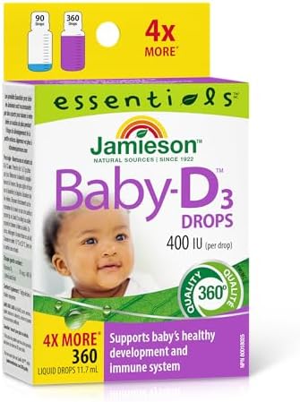Jamieson Baby Vitamin D3 Drops 400 IU, Supports Baby's Development, Immune Health, Healthy Bones and Teeth. Pure and Premium Formula, Non-GMO, Gluten-Free, Lactose-Free, No Artificial Colours, Flavours or Preservatives, 360 Drops