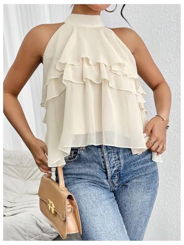 Floerns Women's Ruffle Hem Layered Blouse Top Halter Sleeveless Elegant Shirts3