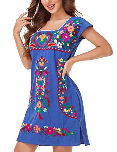 Image of YZXDORWJ Women Mexican Embroidered Dress Ruffle Collar Sleeveless
