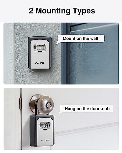 Image of Puroma Large Key Lock Box - Resettable Combination Code, Portable Wall Mount, Waterproof Security Safe for Outside, Outdoor Home, Office Door Handle, House Key - Gray (4 Pack)