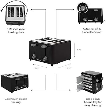 Courant Classic 4 slice Toaster with drop down crumb tray for easy cleaning Black