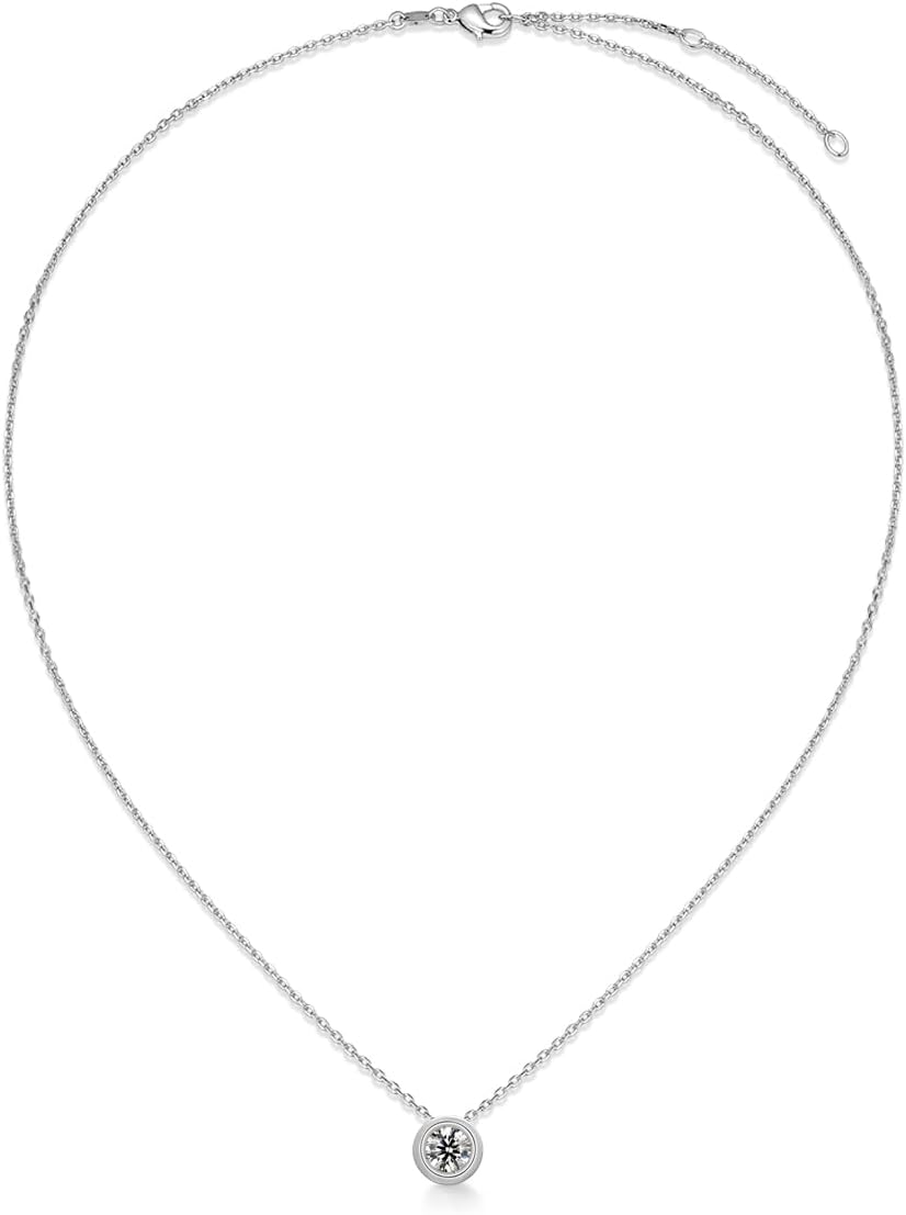 Miss mimi 1/2-2/3 CTW Moissanite & 1/2 CTW Lab Emerald Necklace, 5mm Bezel Set, 18K Gold Plated Sterling Silver, Adjustable 16+2 Inch Chain - Image 5