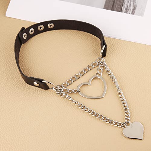 Hzman Goth Choker Necklaces For Women Black Pu Leather Love Heart Choker Collar #TOP2