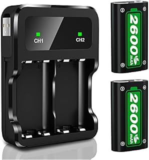 Ponkor Rechargeable Battery Packs for Xbox Series X|S/Xbox One, 2x2600mAh Batteries with High-Speed Charging Station for Xbox One S/Xbox One X/Xbox One Elite Wireless Controller