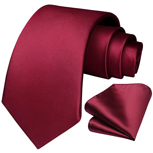 Image of HISDERN Mens Solid Color Ties Formal Satin Necktie and Pocket Square Set Classic Wedding Business Tie & Handkerchief