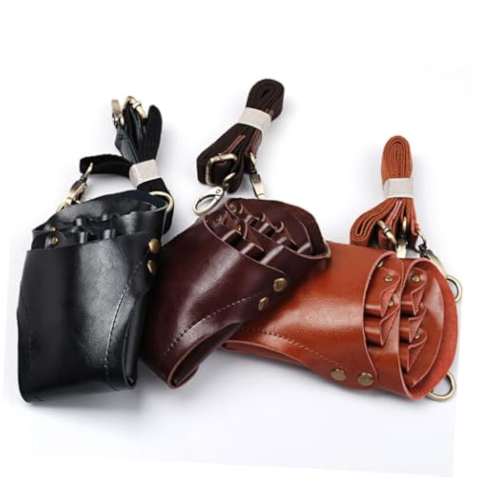 Genuine Leather Barber Tool Organizer Waist Bag, Brown Scissor Pouch