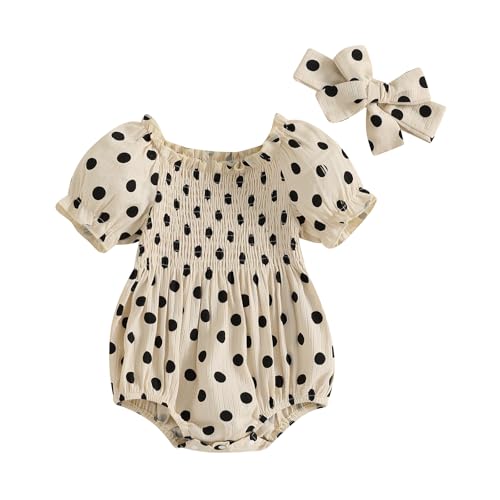 Image of Kavousa Baby Girl Summer Outfit Newborn Girl Bubble Romper Short Sleeve Jumpsuit Cute Infant Spring Clothing