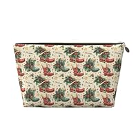 Christmas Cowboy Boots Print Makeup Bag, Cosmetic Travel Toiletry Bag for Women, Cute Leather Makeup Pouch Organizer