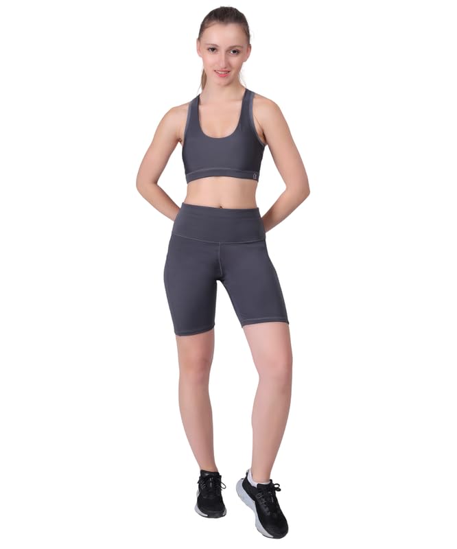 GZ High Waist Shorts & Flex Sports Bra Combo | Stretchable Gym Wear Set for Women | Workout, Yoga, running & Training Activewear (Color - Grey)-image-37