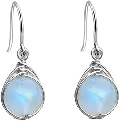 Opalite Moon Stone Round Stone Dainty Teardrop Small Dangle Drop Earrings for Women Silver Plated Elegant Hook Short Dangling Hanging Hypoallergenic Jewelry Gifts Birthday Bff Party